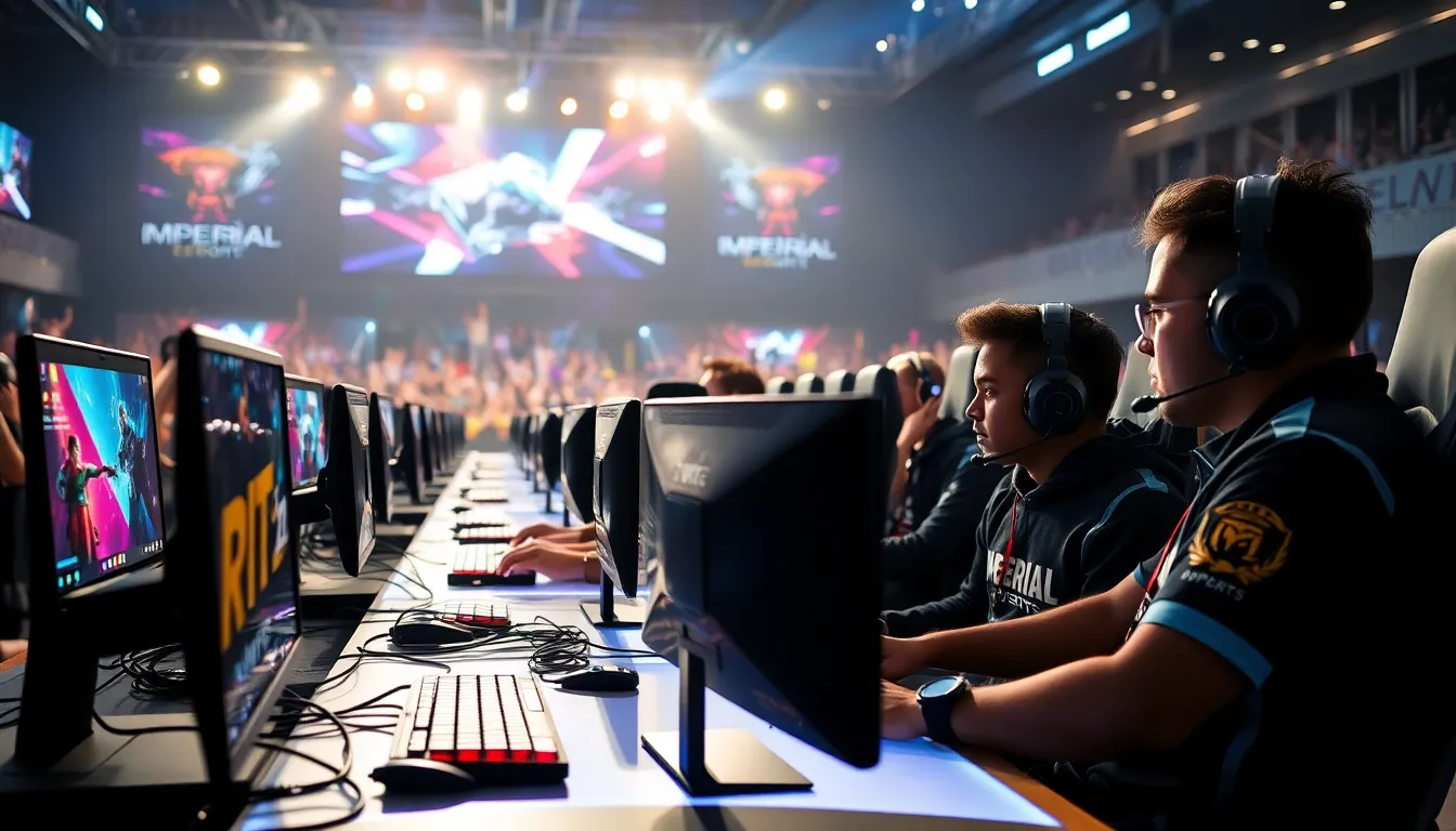 diverse gamers competing in an esports tournament.