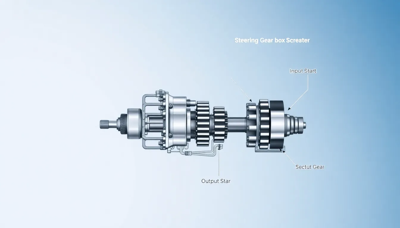 detailed diagram of a steering gear box for vehicle mechanics.