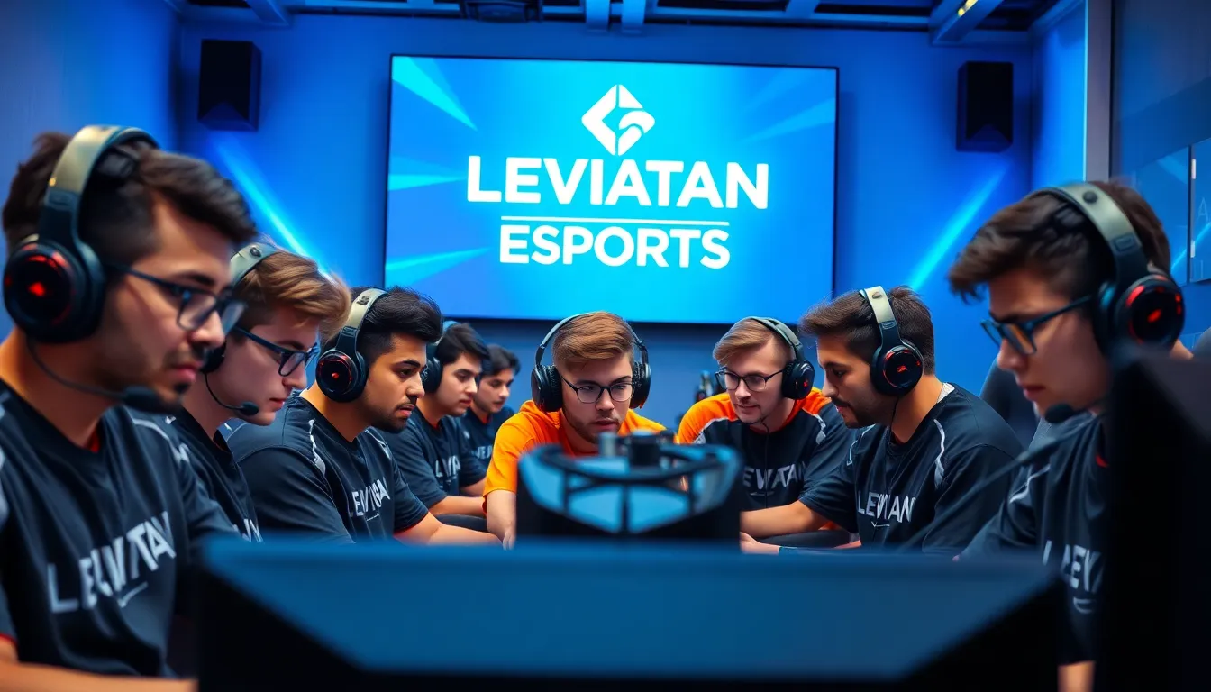 Leviatan Esports team focused on a gaming match in a modern studio.