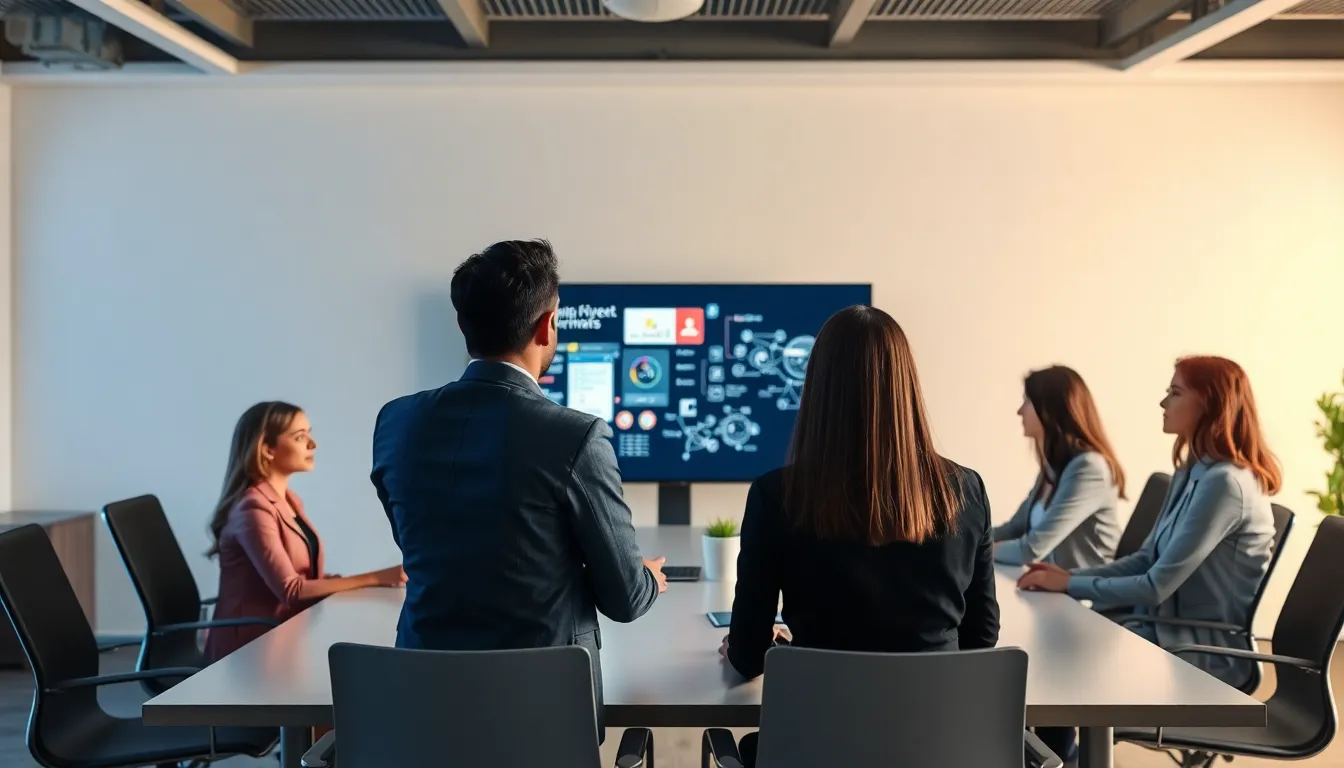 diverse employees discussing challenges in a modern office setting.