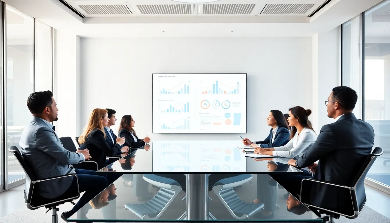 diverse team collaborating in a modern conference room.