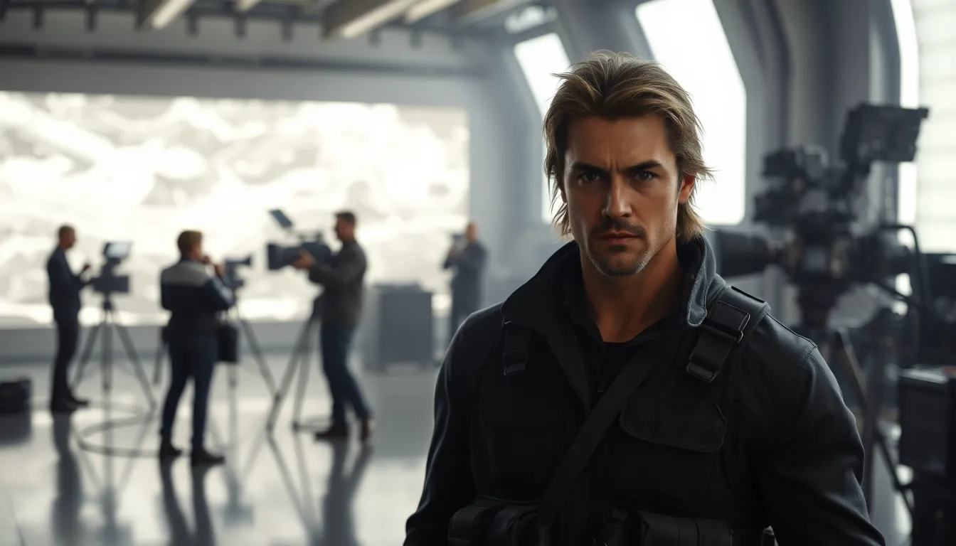 Solid Snake on a film set representing the Metal Gear Solid legacy.