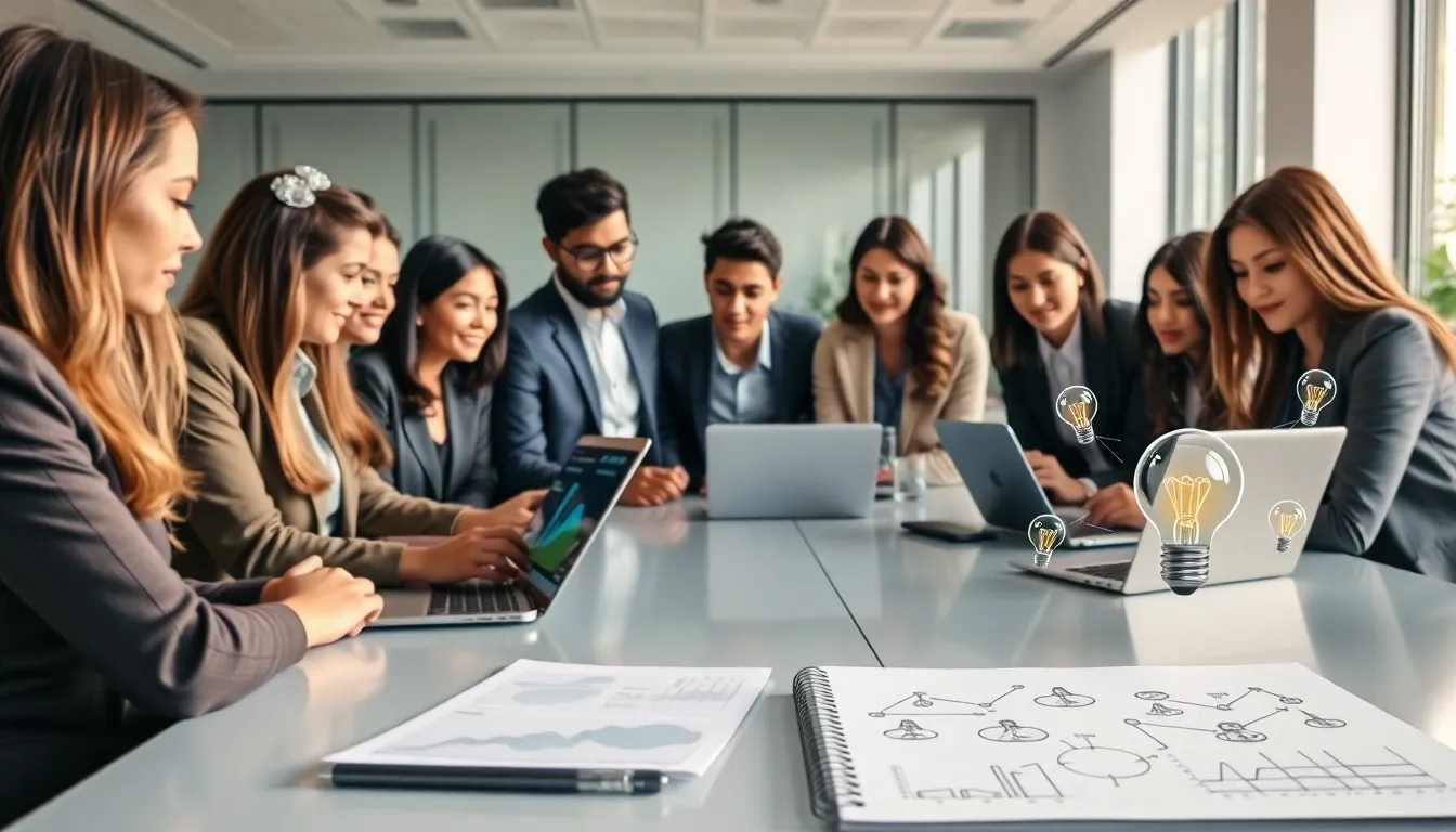 team analyzing data in a modern office setting.